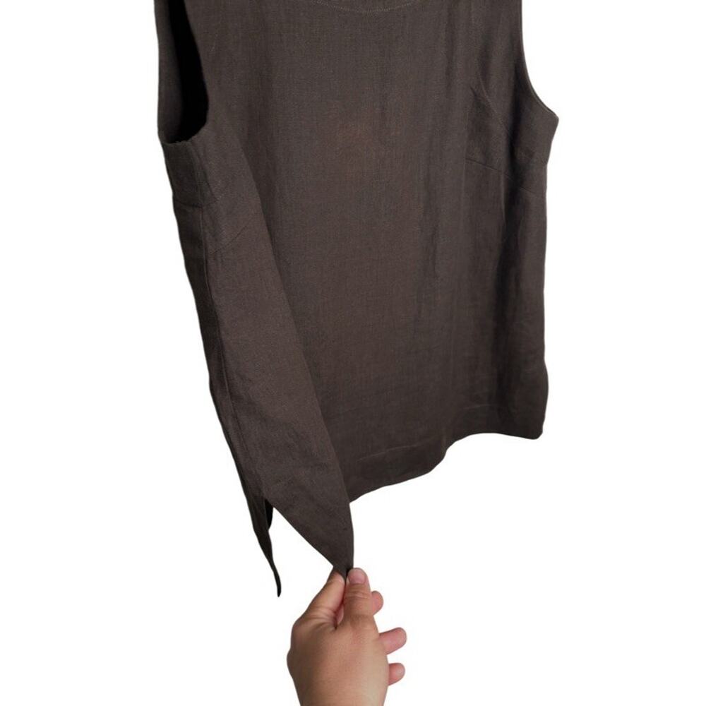 Voyage by Marina Rinaldi Linen Tank Size Large Dark Brown Fall Summer Casual - Picture 3 of 6